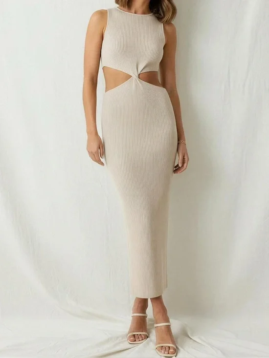 BEC + BRIDGE Riviera Cut-Out Knit Twist Midi Dress, Sand, 2 (US) - Picture 2 of 11